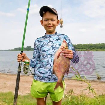 Balıkçı kıyafeti Çocuk UV Güneş Koruma UPF 50 + Balıkçılık Gömlek Uzun Kollu Tee Yaz Açık Spor Performans Yürüyüş Gömlek