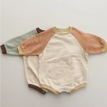 Bebek Erkek Bebek Kız Bodysuit Bahar Sonbahar Moda Renk Eşleştirme Romper Yenidoğan Pamuk Rahat Çocuk Giysileri Kız Kostümleri