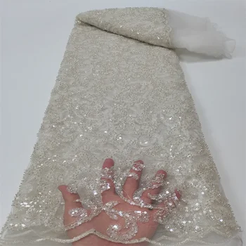Beyaz Sequins Afrika Net Damat Dantel Kumaş 2022 Yüksek Kaliteli Fransız Tül Dantel Gelin Nijeryalı düğün elbisesi Dantel Kadın