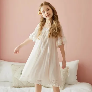Melario Kız Gecelik Dantel Pijama Pijama Yaz Çocuklar Tek Parça Gecelik Çocuk gece elbisesi Boyutu 4-13 Yıl Giysileri