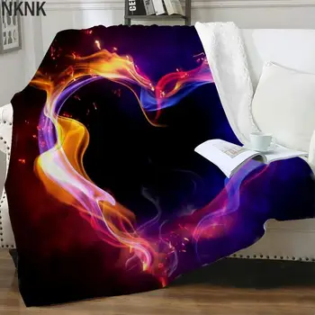 NKNK Brank Renkli Battaniye Aşk Ince Yorgan Alev 3D Baskı Harajuku Yatak Örtüsü Yatak Sherpa Battaniye Yeni Premium Polyester Sıcak