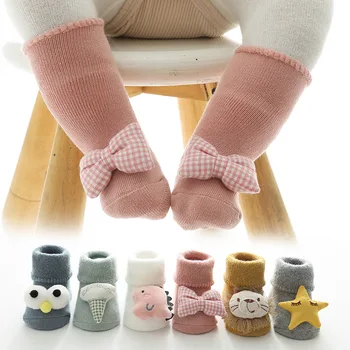 Sonbahar Kış Anti Kayma Bebek Çorap Yenidoğan Karikatür Hayvan Bebek Çorap Bebek Erkek Bebek Kız Çorap Yumuşak Pamuk Kat Çorap ayakkabı